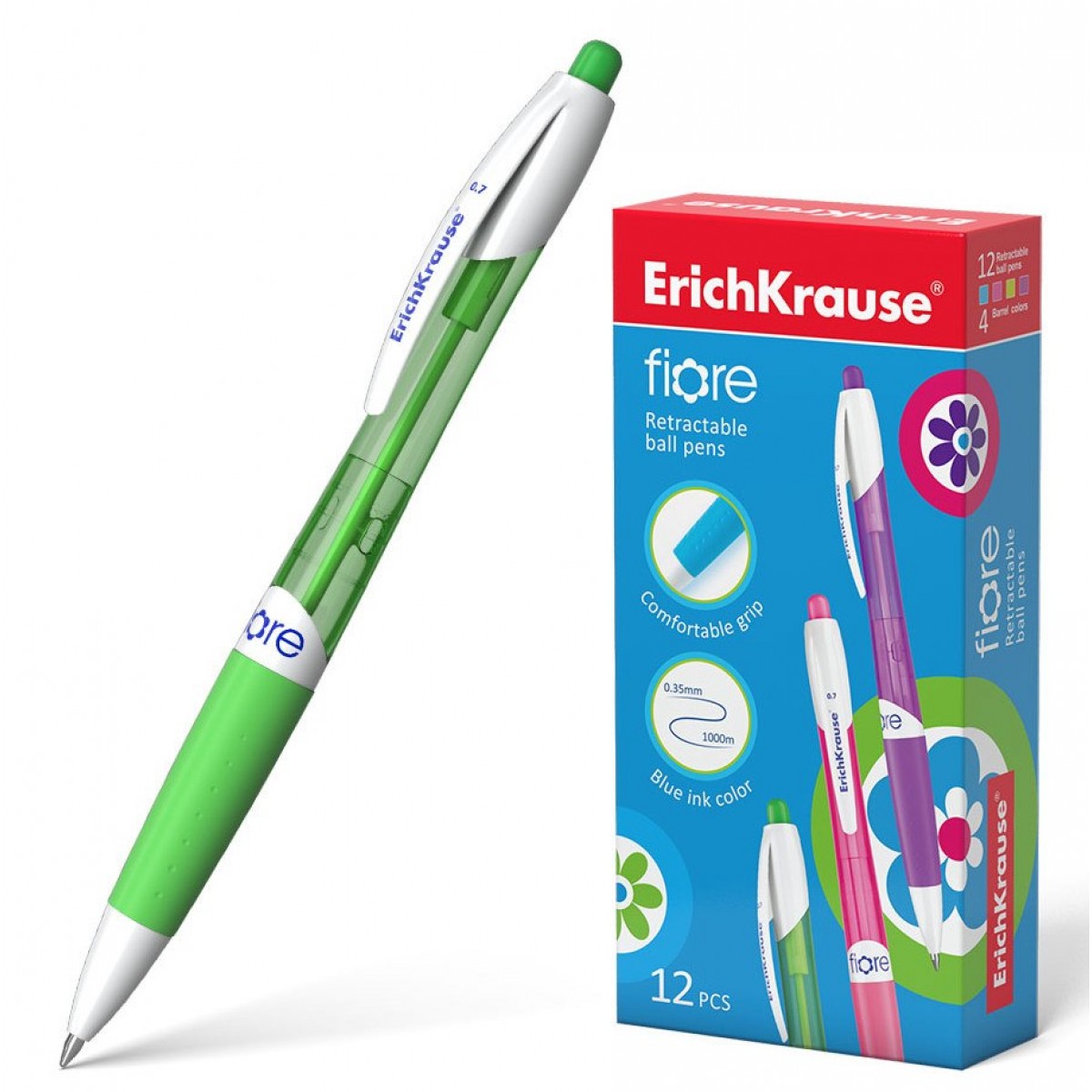 Ручка шариковая автоматическая ErichKrause Fiore Matic Grip Spring 0.7, цвет чернил синий