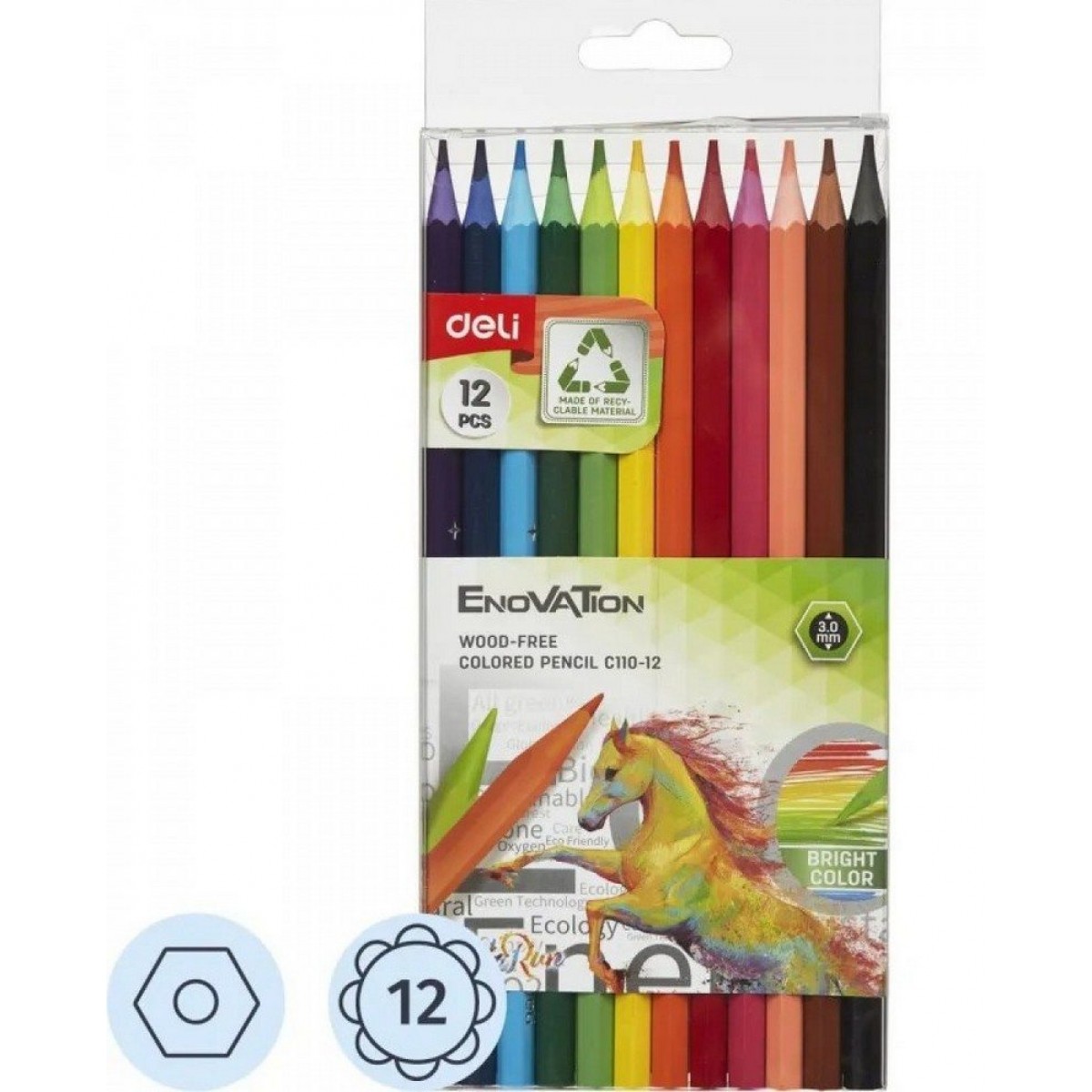 Карандаши цветные пластиковые 12 цветов Deli Enovation EC110-12 6-гран.