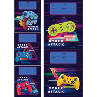 Тетрадь клетка А5 18л. АТАКА ГЕЙМЕРОВ, цветная мелов.обложка, 5 дизайнов