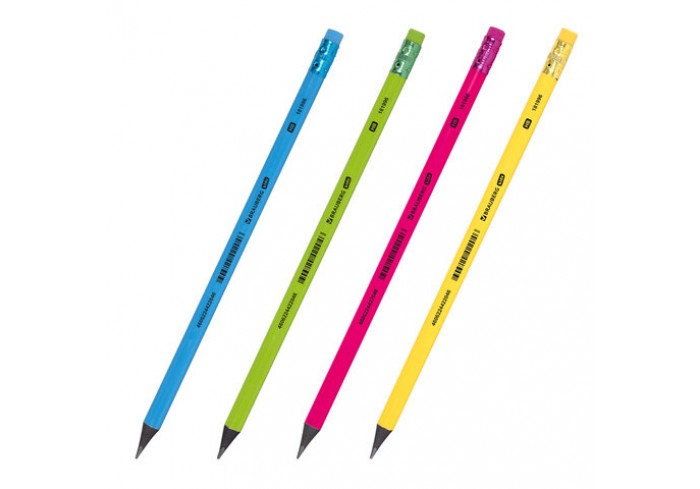 Карандаш чернографитный пластиковый BRAUBERG KIDS, 1 шт., HB, трехгранный, с ластиком,