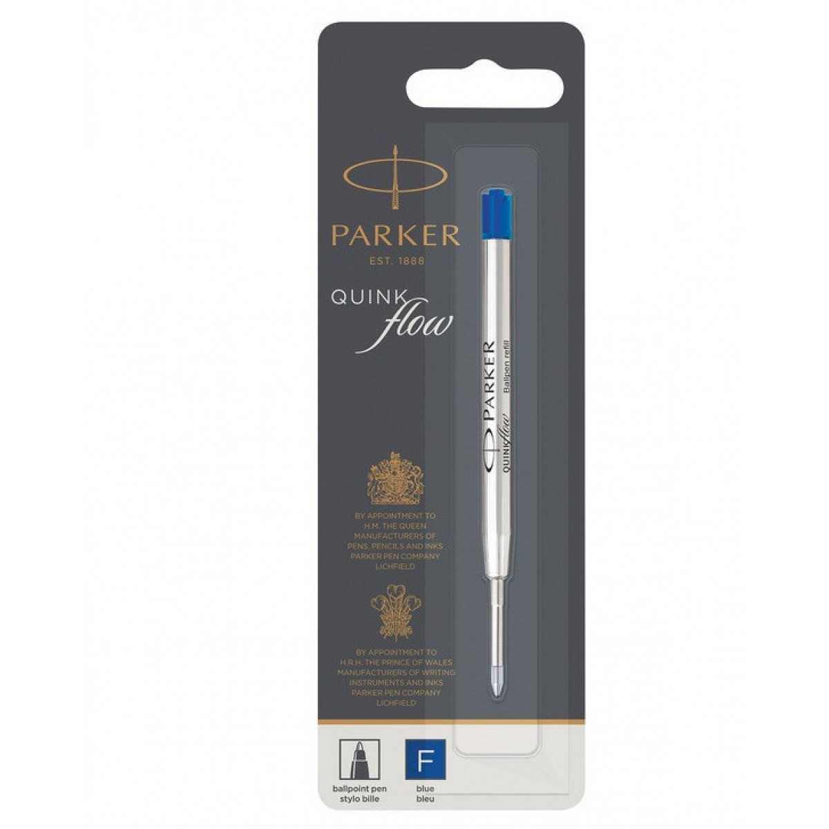 Стержень шариковый объемный Parker QuinkFlow Ball Point синий, 98мм, 0,8мм, метал. блистер, Франция
