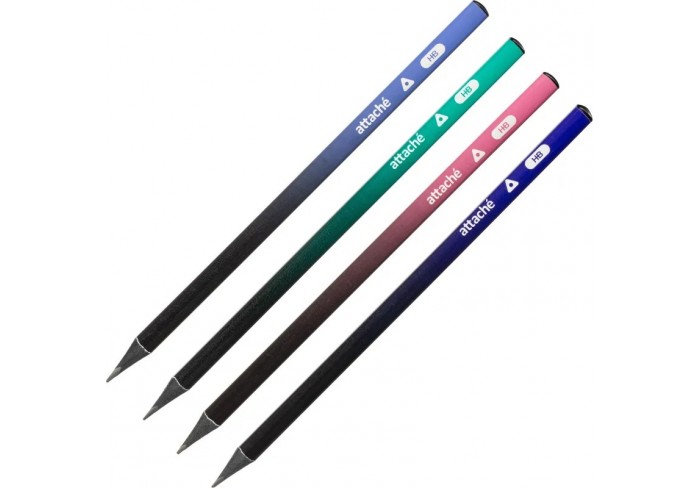 Карандаш чернографитный Attache Градиент, трехгран,черн.дер.,б/ласт,ассорти