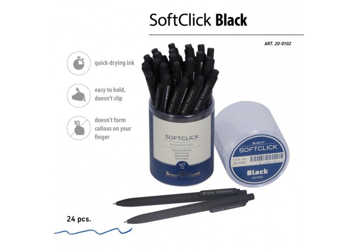 Ручка шариковая автомат. BrunoVisconti  SoftClick.Black 0.7мм синяя, 116мм
