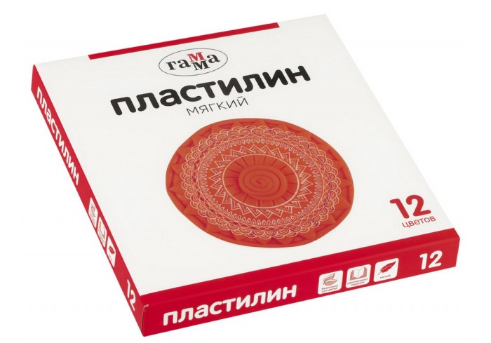 Пластилин Гамма, 12 цветов, 240г, со стеком, картон. упаковка