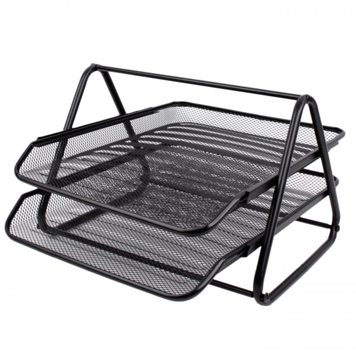 Лоток горизонтальный металлический для бумаг, 2 секции, А4 (175х355х295 мм), черный,