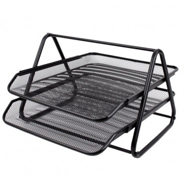 Лоток горизонтальный металлический для бумаг, 2 секции, А4 (175х355х295 мм), черный,