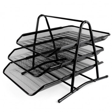 Лоток горизонтальный металлический для бумаг, 3 секции, А4 (267х355х295 мм), черный,