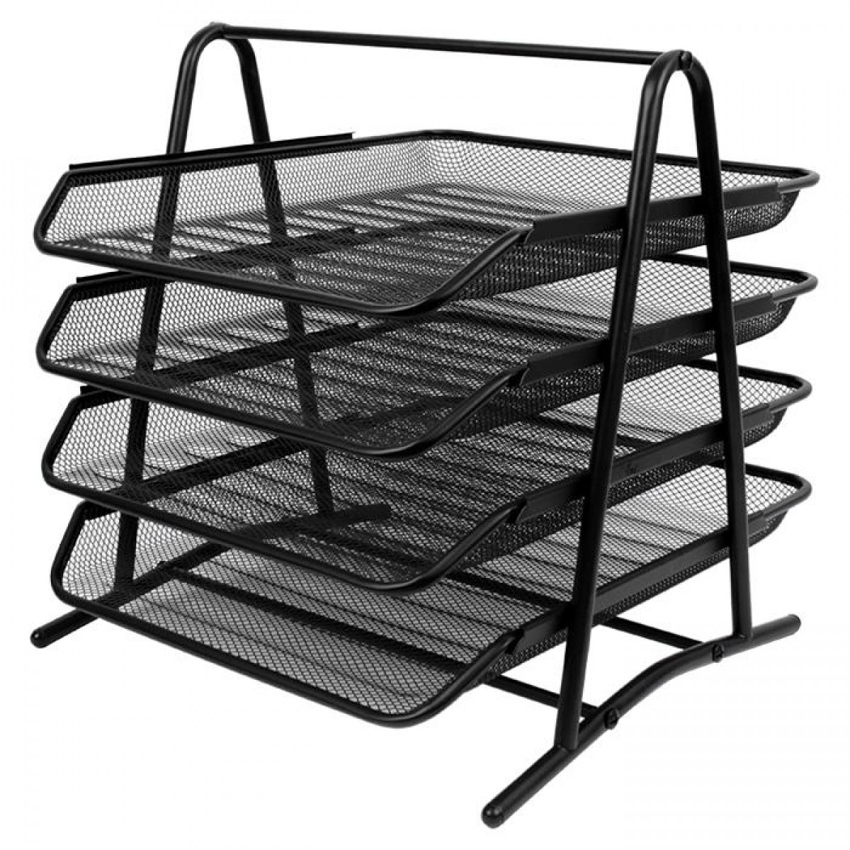 Лоток горизонтальный металлический для бумаг, 4 секции, А4 (356х355х295 мм), черный,