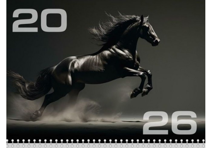 Календарь квартальный 2026 ЧЕРНАЯ ЛОШАДЬ, блок бум.мелов.80г/м2 2+0, курсор,