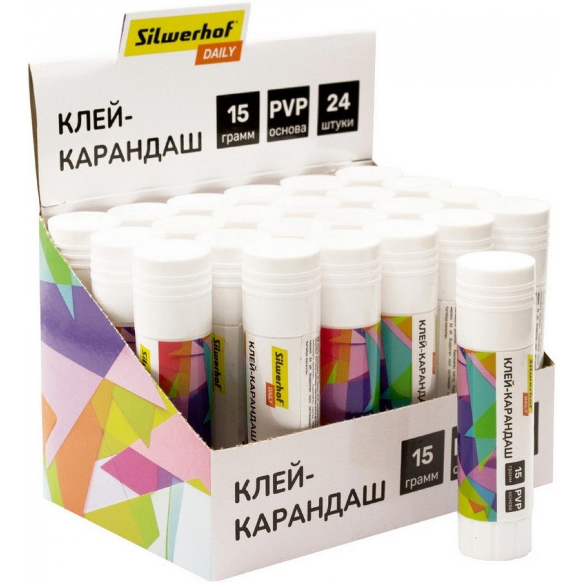 Клей-карандаш 15г ПВП Silwerhof Daily , дисплей картонный