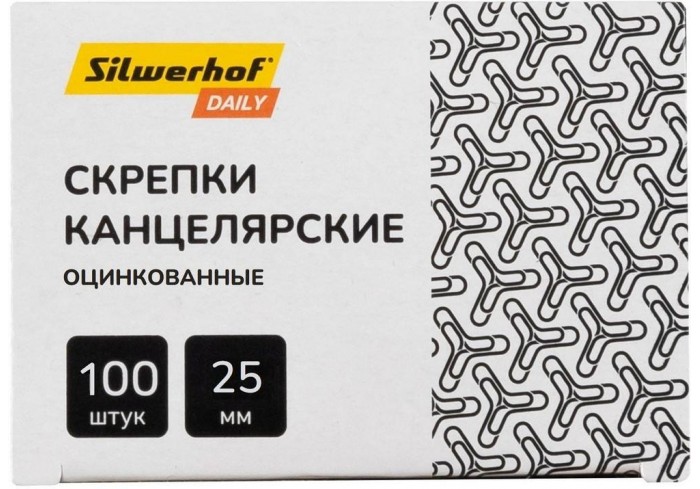 Скрепки металл оцинкованные 25мм (упак.:100шт) картонная коробка  Silwerhof Daily