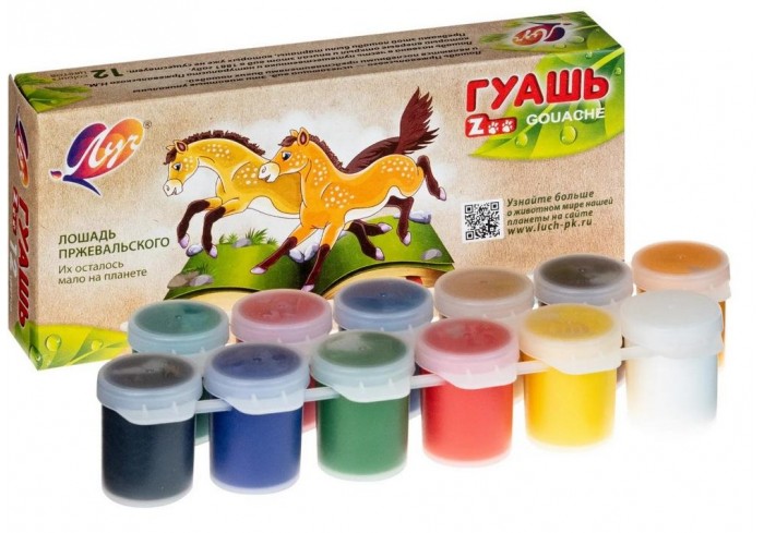 Гуашь 12цв. ZOO Луч, 15 мл,