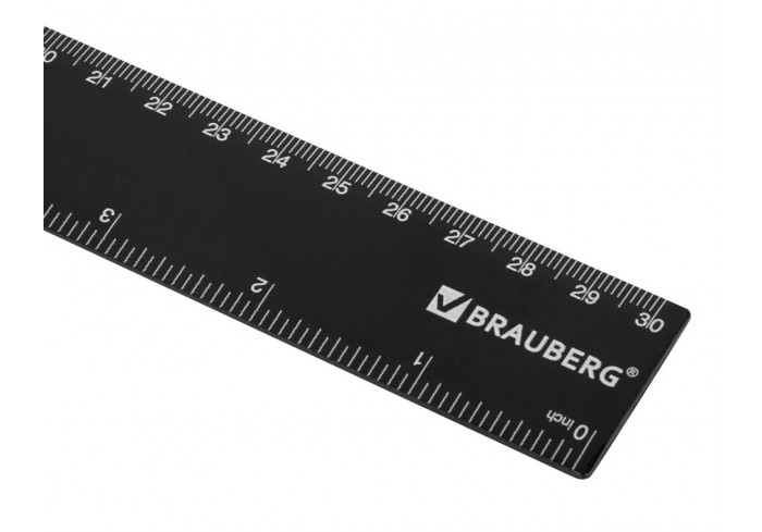 Линейка пластиковая 30 см, BRAUBERG, черная