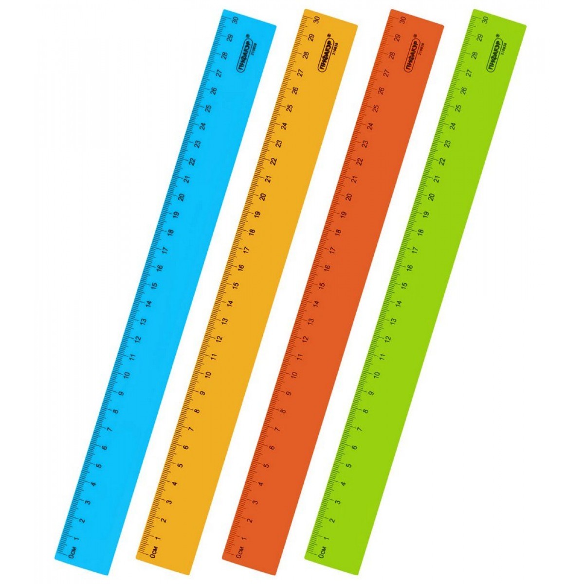 Линейка пластиковая 30 см ПИФАГОР, неоновая, ассорти,