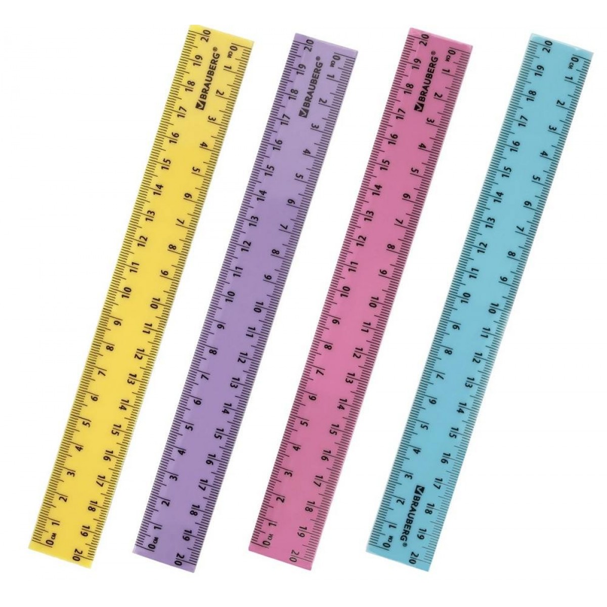 Линейка пластиковая 20 см, пастельная, BRAUBERG, 1шт.