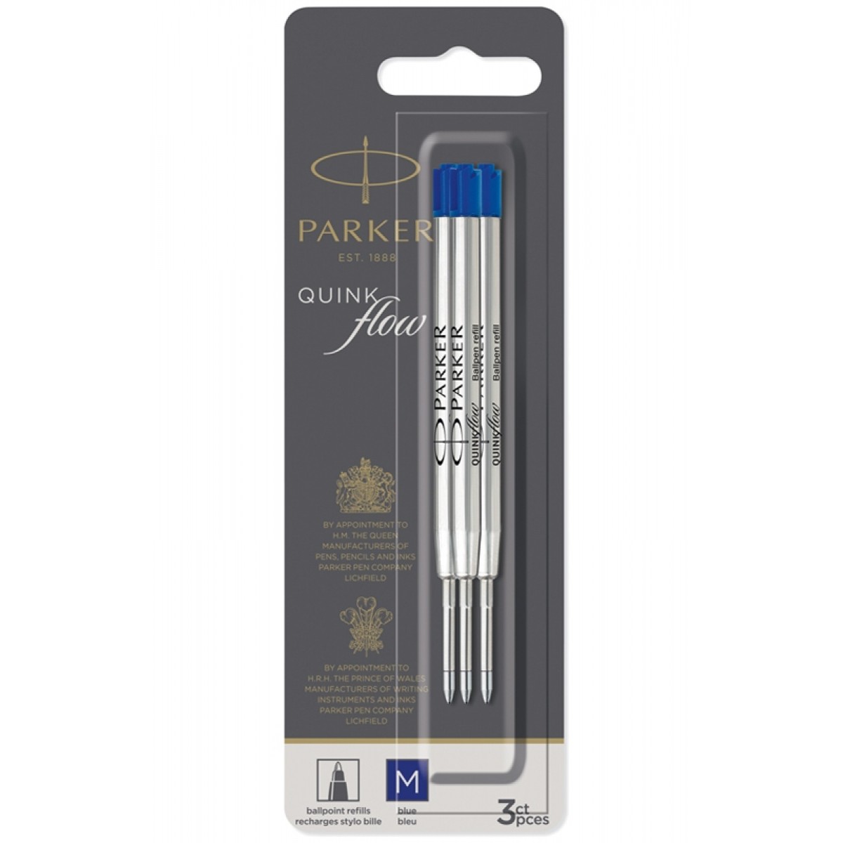 Стержень шариковый объемный Parker QuinkFlow Ball Point СИН, 98мм,1,0мм,метал., цена за 1шт,Франция