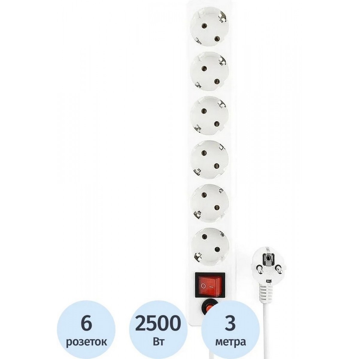 Сетевой фильтр Гарнизон ECL-6-W-3 6р/3м, 10А, ур.защиты 4, белый