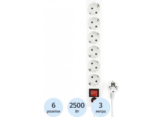Сетевой фильтр Гарнизон ECL-6-W-3 6р/3м, 10А, ур.защиты 4, белый