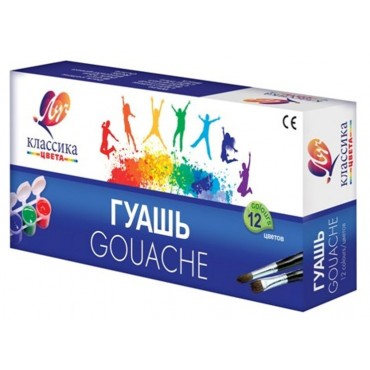 Гуашь Классика Луч 12 цв., 320 г,  блок-тара,
