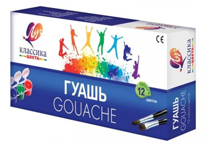 Гуашь Классика Луч 12 цв., 320 г,  блок-тара,