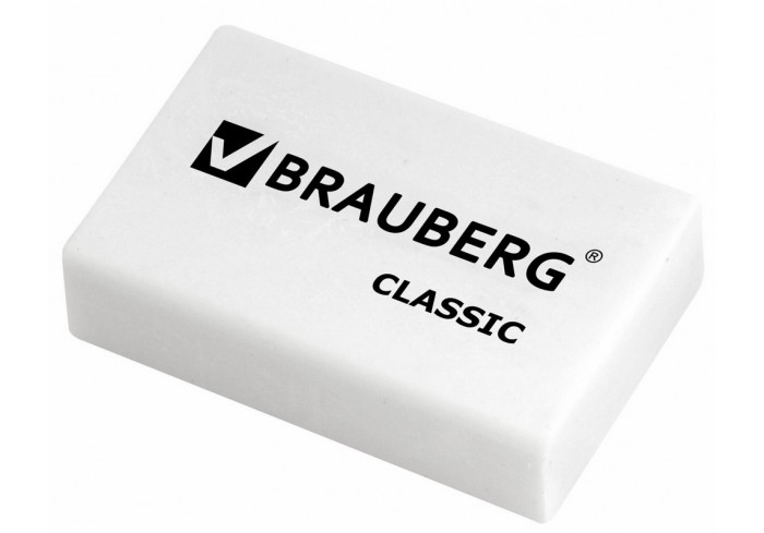 Ластик BRAUBERG, 26х17х7 мм, белый, прямоугольный