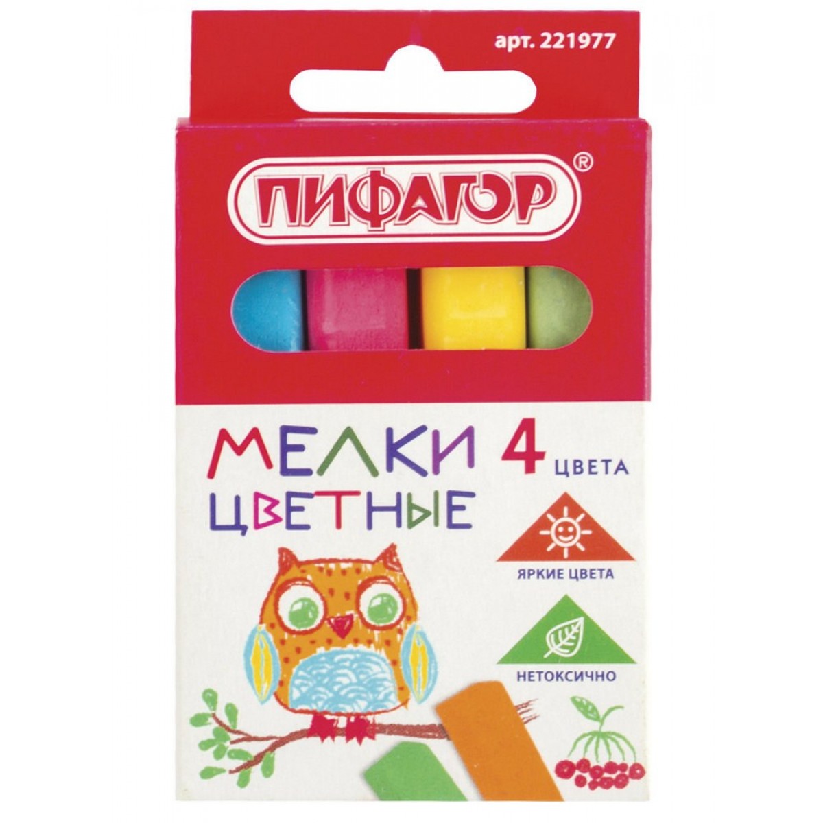 Мел цветной квадратный 4 штуки, ПИФАГОР, картонная упаковка, европодвес,