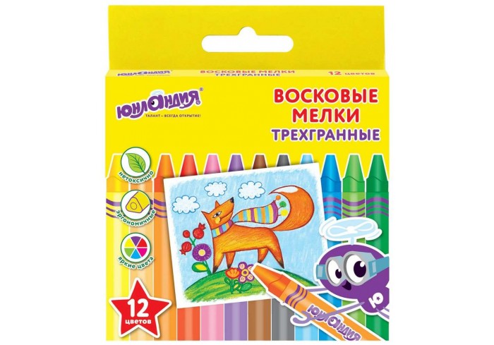 Восковые мелки 12 цветов трехгранные ЮНЛАНДИЯ 