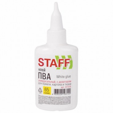 Клей ПВА с дозатором, 65 г., STAFF