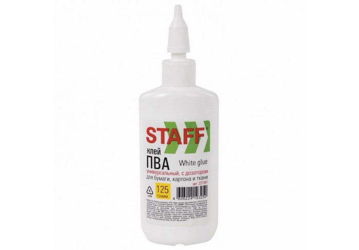 Клей ПВА с дозатором, 125 г, STAFF 