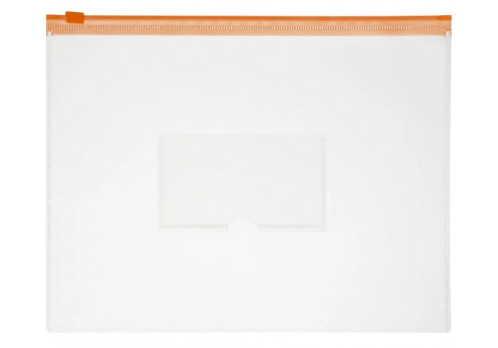 Папка-конверт на молнии А5 150мкм прозрачн.,безцветная с карманом д/визитки