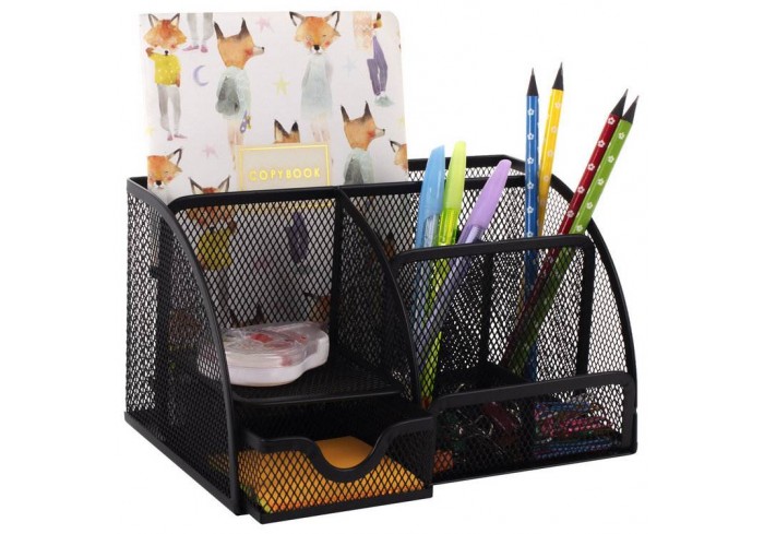 Подставка-органайзер металлическая BRAUBERG, 7 секций, 125х220х140 мм, черная, 237416