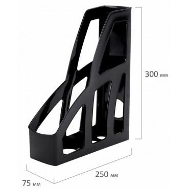 Лоток вертикальный для бумаг BRAUBERG FILE, 250х75х300 мм, черный,