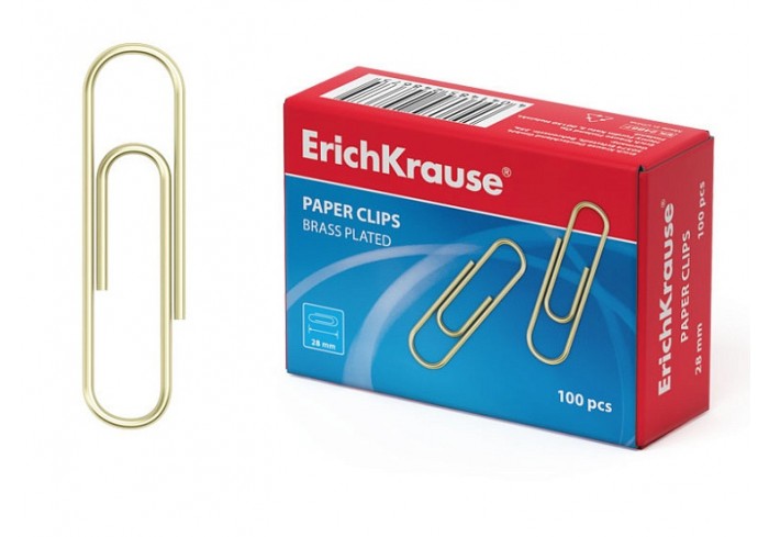 Скрепки металлические омедненные ErichKrause 28мм (в коробке по 100 шт.)