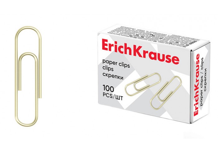 Скрепки металлические омедненные ErichKrause 33мм (в коробке по 100 шт.)
