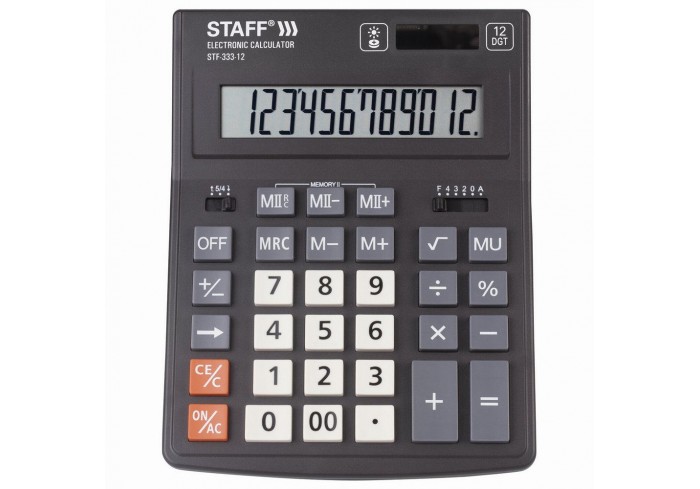 Калькулятор настольный STAFF PLUS STF-333 (200x154 мм), 12 разрядов, двойное питание