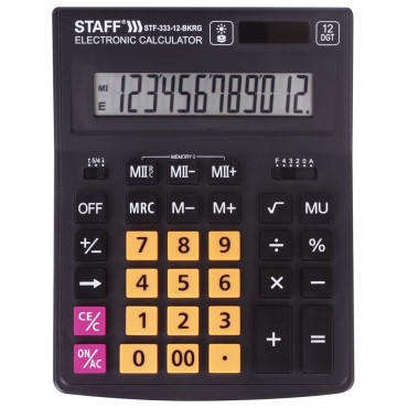 Калькулятор настольный STAFF PLUS STF-333-BKRG (200x154 мм) 12 разрядов, ЧЕРНО-ОРАНЖЕВЫЙ