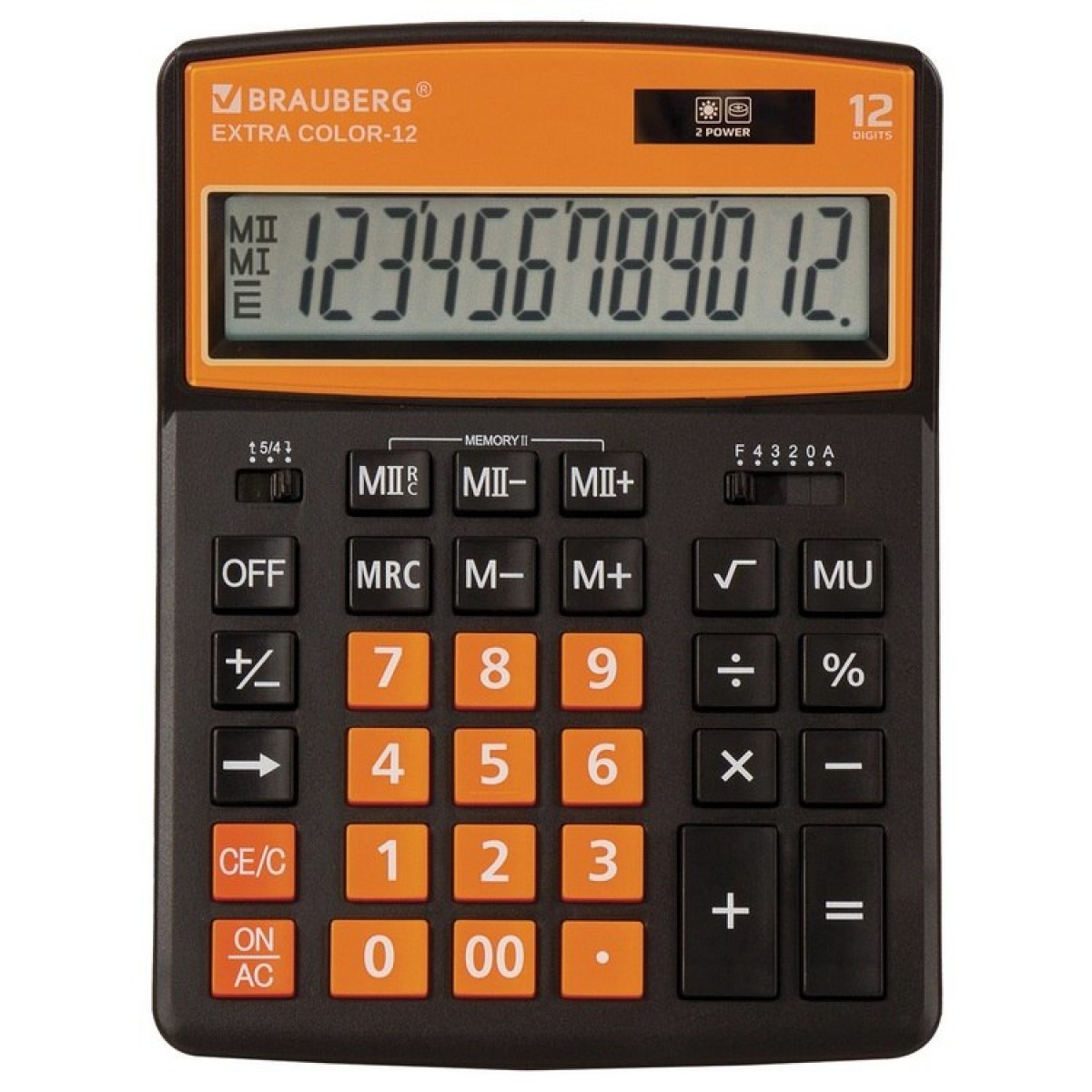 Калькулятор настольный BRAUBERG EXTRA COLOR-12-BKRG (206x155 мм), 12 разрядов, двойное питание, ЧЕРН