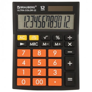 Калькулятор настол. BRAUBERG ULTRA COLOR-12-BKRG (192x143 мм), 12разр, двойное питание, ЧЕРНО-ОРАНЖ