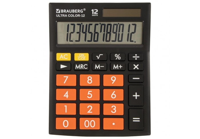 Калькулятор настол. BRAUBERG ULTRA COLOR-12-BKRG (192x143 мм), 12разр, двойное питание, ЧЕРНО-ОРАНЖ