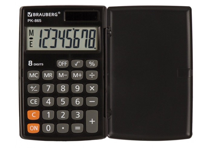Калькулятор карманный BRAUBERG PK-865-BK (120x75 мм), 8 разрядов, двойное питание, ЧЕРНЫЙ,
