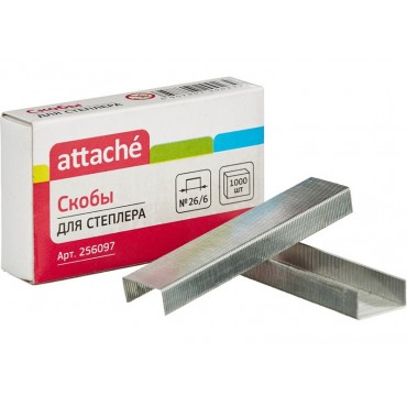 Скобы для степлера №26/6 Attache оцинкованные (2-40 листов), 1000 шт./уп