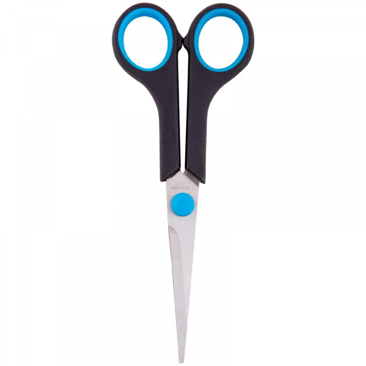 Ножницы OfficeSpace 16см, черные с синими вставками, ПВХ чехол с европодвесом
