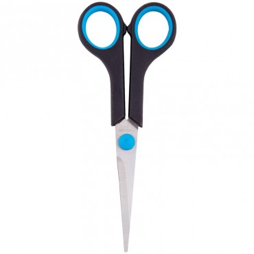 Ножницы OfficeSpace 16см, черные с синими вставками, ПВХ чехол с европодвесом