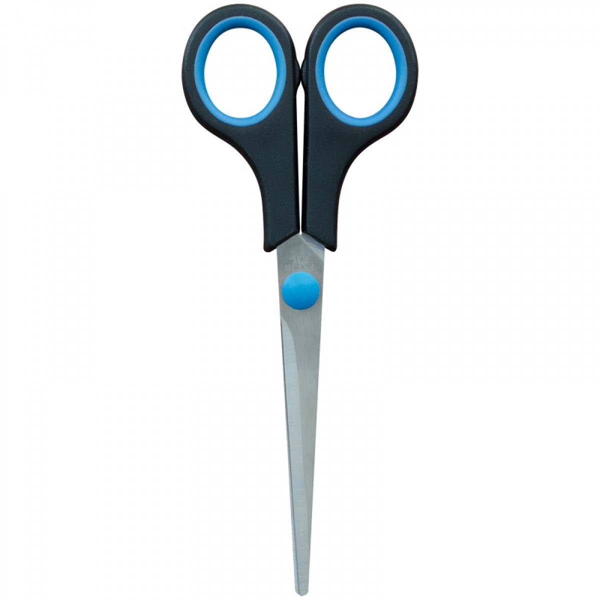 Ножницы OfficeSpace 17,1см, черные с синими вставками, ПВХ чехол с европодвесом