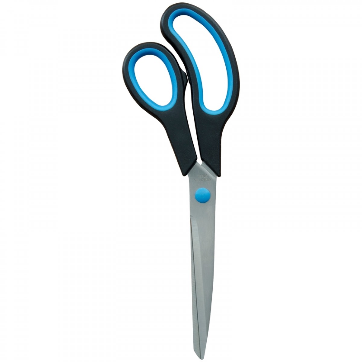 Ножницы OfficeSpace 19см, эргономичные ручки, черные с синими вставками, ПВХ чехол с европодвесом