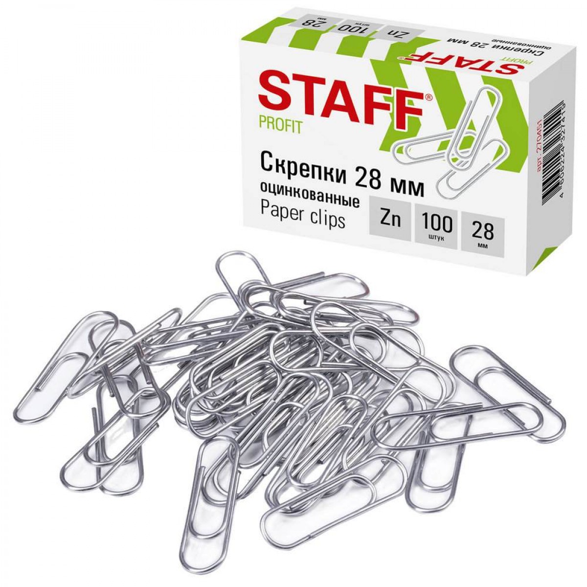 Скрепки STAFF, 28 мм, оцинкованные, 100 шт., в картонной коробке