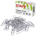 Скрепки STAFF, 28 мм, оцинкованные, 100 шт., в картонной коробке