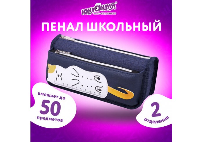 Пенал мягкий ЮНЛАНДИЯ, 2 отделения, полиэстер, 