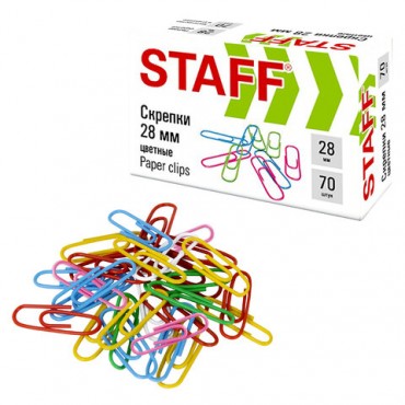 Скрепки STAFF 28 мм, цветные, 70 штук,
