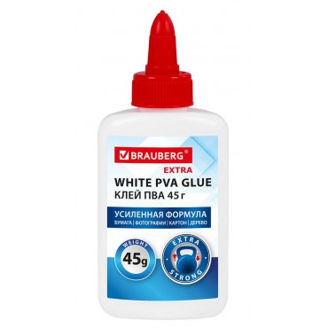 Клей ПВА, усиленный, BRAUBERG Extra (бумага, фотографии, картон, дерево), 45 г,